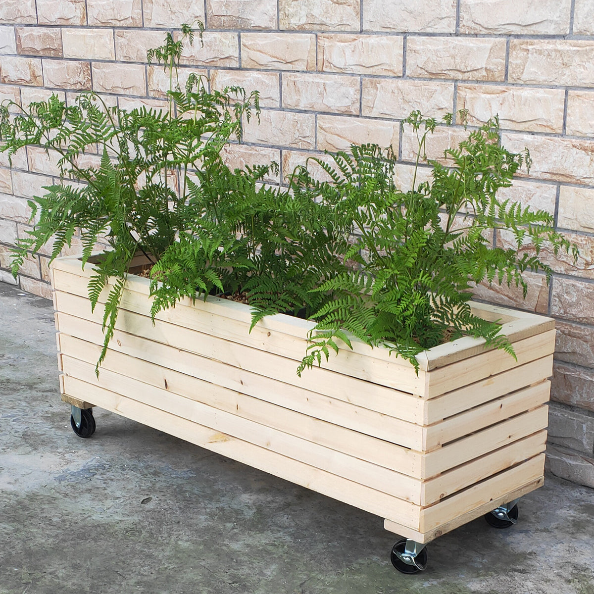 Unfinished Wooden Planter Box With Wheels Heavy-Duty Casters Rolling Raised Garden Bed - 18"x48"x16"
