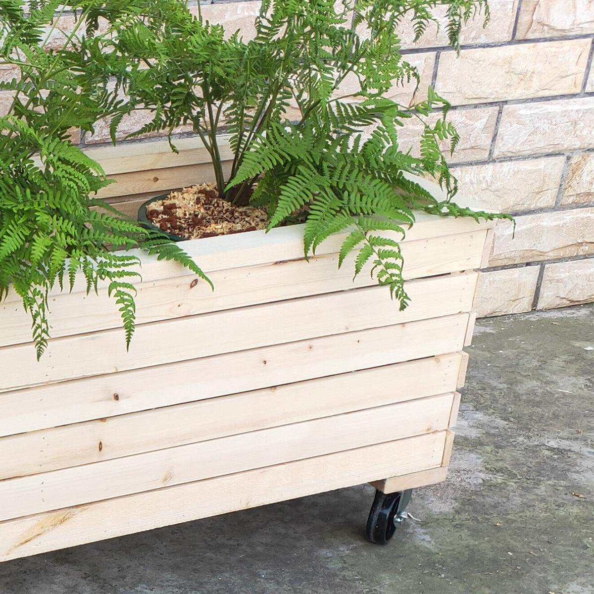 Unfinished Wooden Planter Box With Wheels Heavy-Duty Casters Rolling Raised Garden Bed - 18"x48"x16"