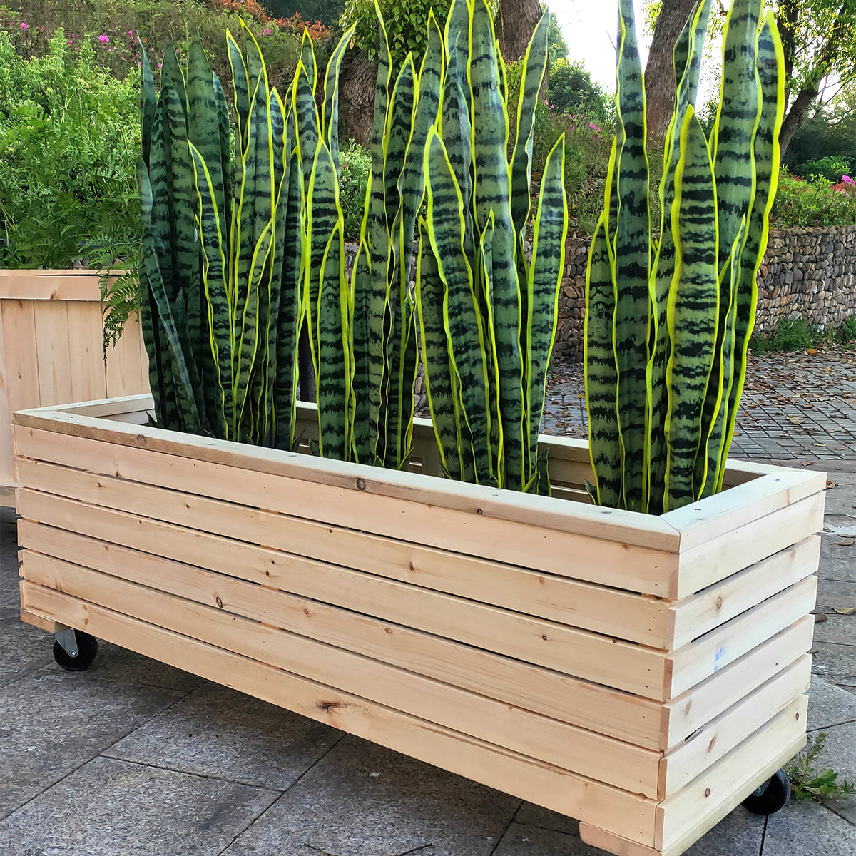 Unfinished Wooden Planter Box With Wheels Heavy-Duty Casters Rolling Raised Garden Bed - 18"x48"x16"