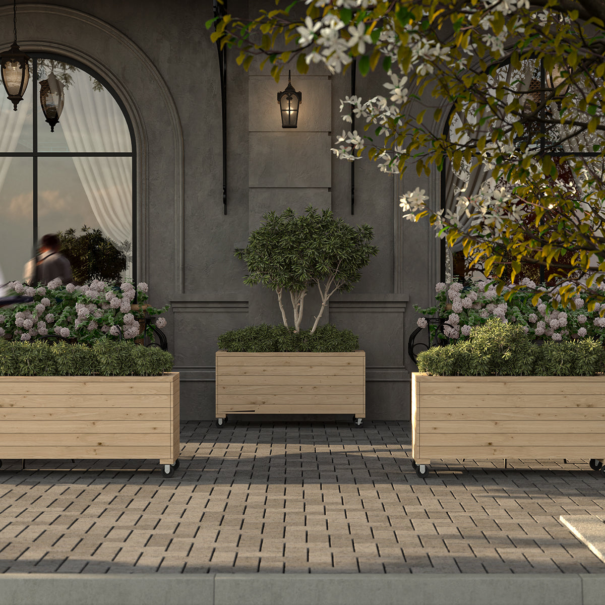 Unfinished Wooden Planter Box With Wheels Heavy-Duty Casters Rolling Raised Garden Bed - 18"x48"x16"