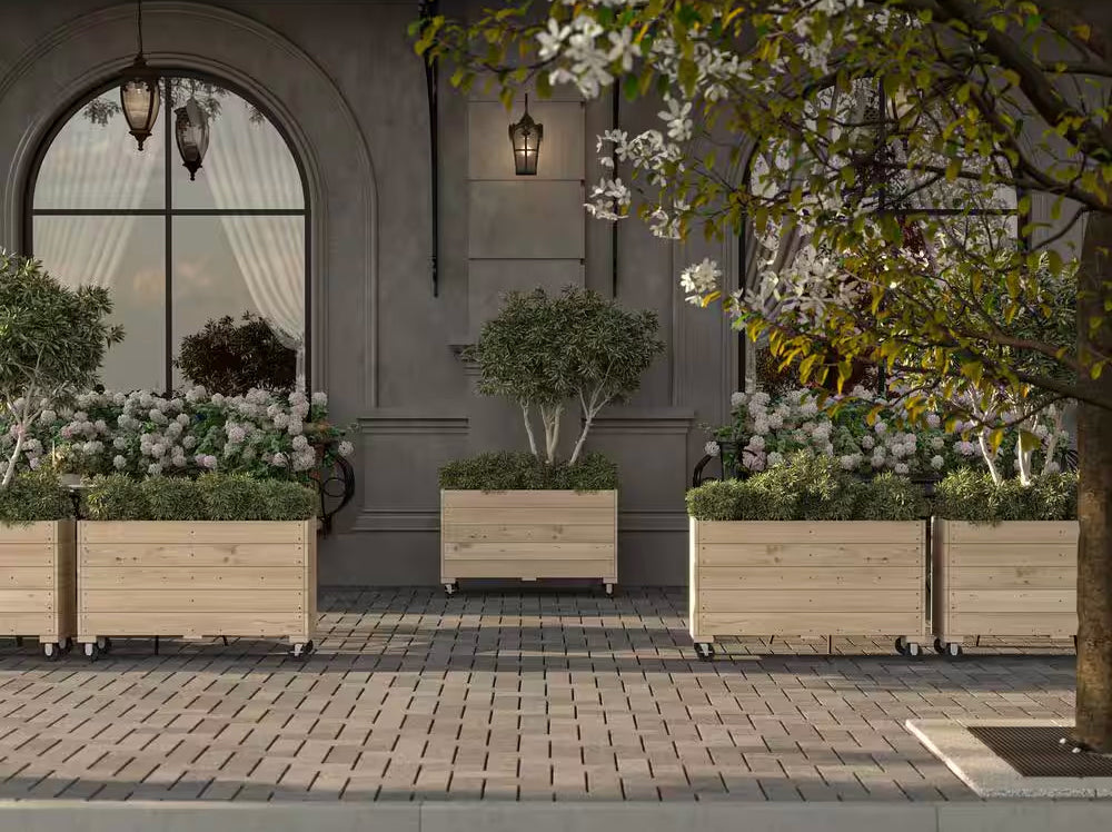 Unfinished Wooden Planter Box With Wheels Heavy-Duty Casters Rolling Raised Garden Bed - 40"x32"x12"